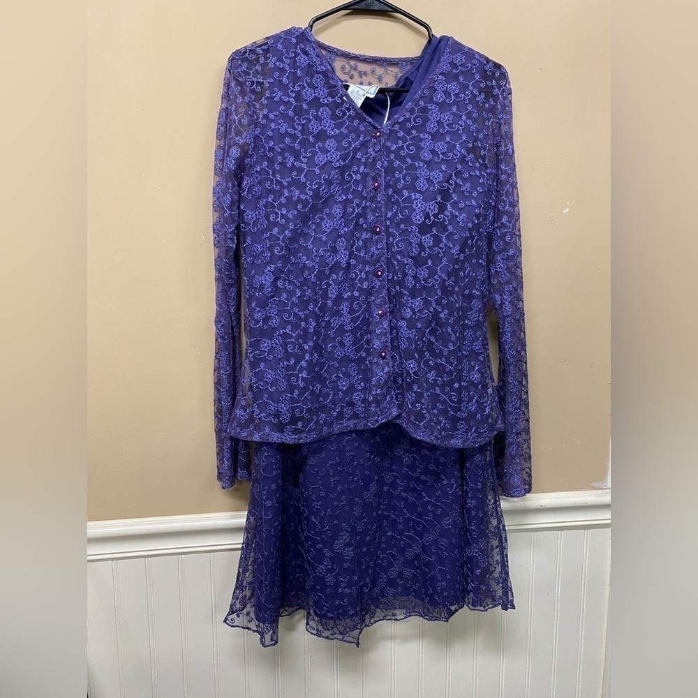 Vintage April Cornell Purple Lacey Skirt Set Cottagecore Romantic Size M